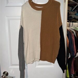 Colorblock Sweater - Cream, Brown, Black, Gray